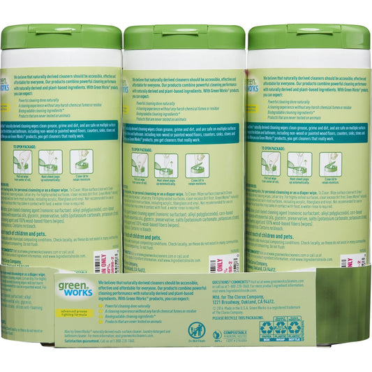 (3 pack) Green Works Compostable Cleaning Wipes, Biodegradable Cleaning Wipes - Water Lily, 30 ct